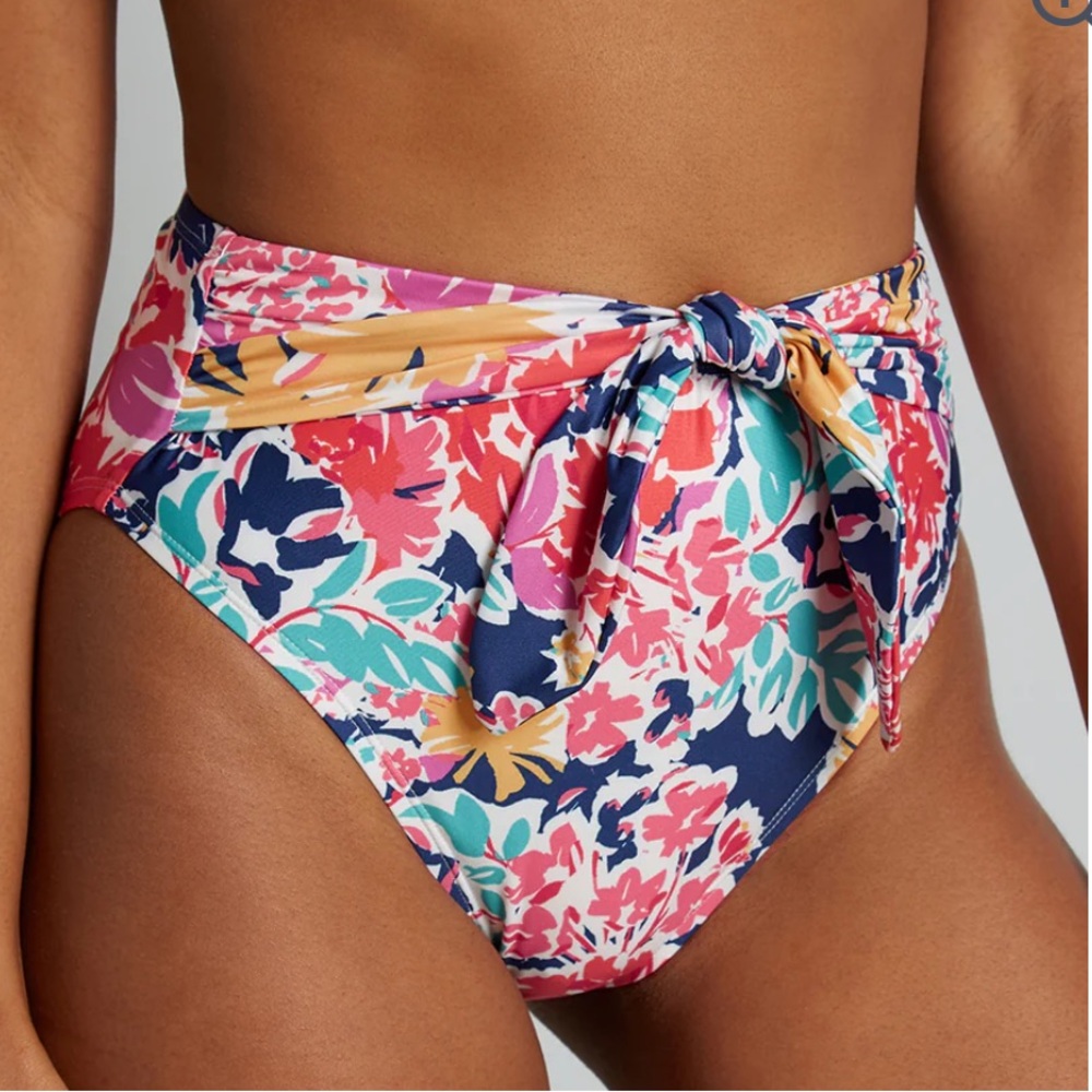 ModCloth Cyndi high waisted tie detail bikini bottom in multi floral size M NWT